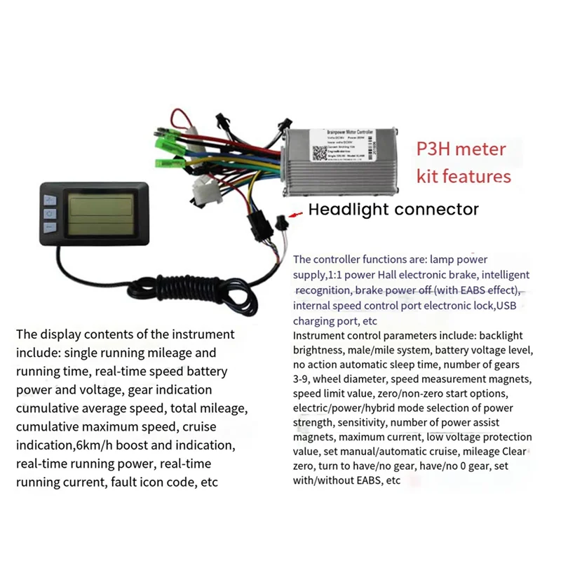

Ebike P3H LCD Display Controller 24V 36V 48V 250W 350W Electric Bike Meter For Electric Scooter Parts Accessories