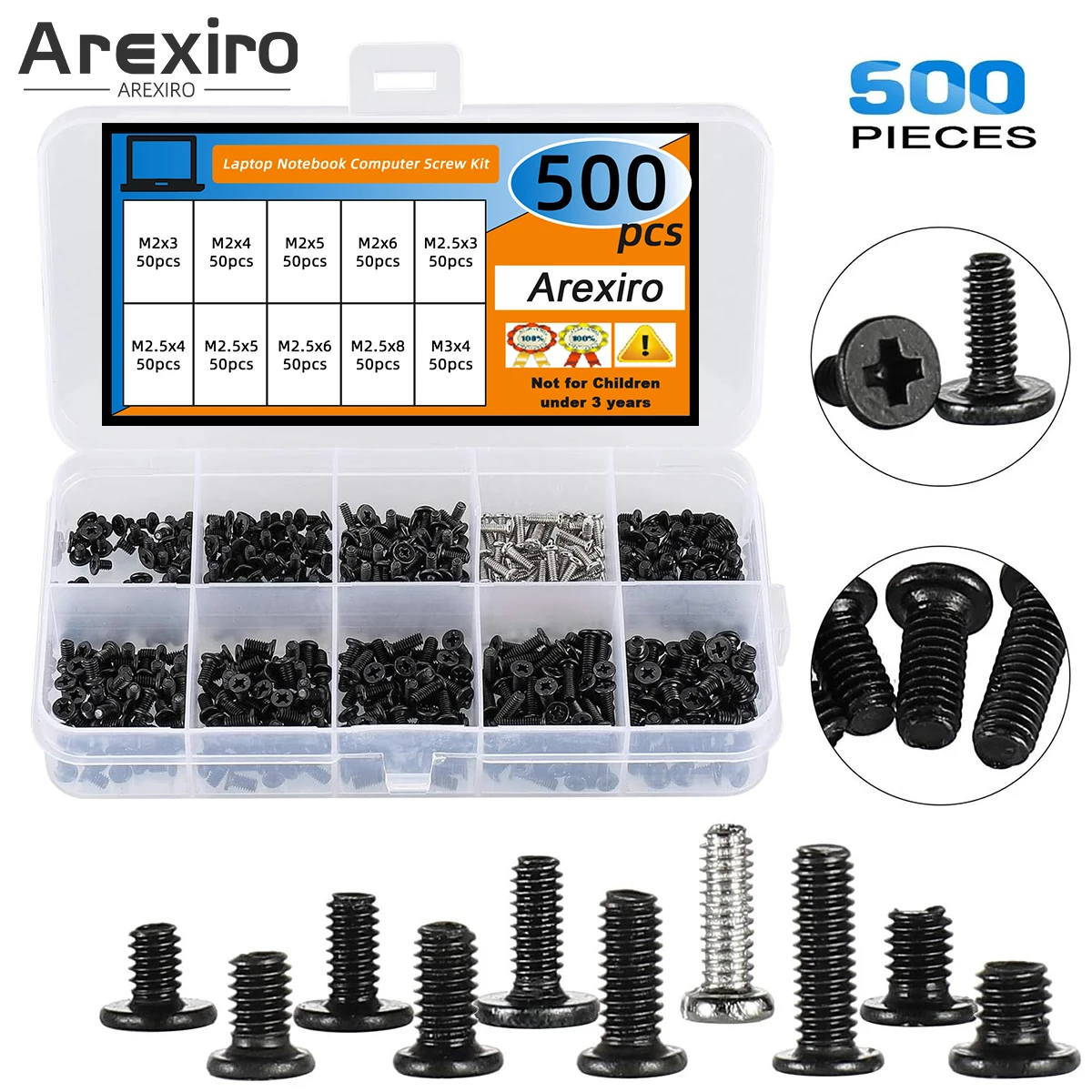 

500Pcs M2 M2.5 M3 Laptop Notebook Computer Screws Kit,Phillips Flat Head Screws Electronic Repair Screws