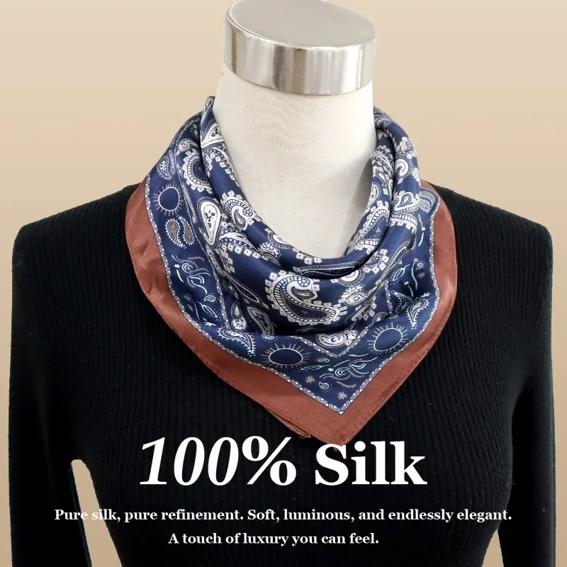 

New 100% Real Silk Scarf Women Square Scarves Bandana Wrap Fashion Luxury Paisley Headband Hijab Shawls Echarpes Bufanda Poncho
