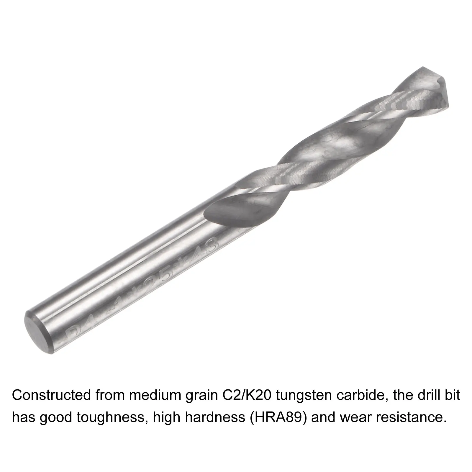 2 Stück 4,1 mm C2/K20 Wolframkarbid-Spiralbohrer mit geradem Schaft und Spiralflöten