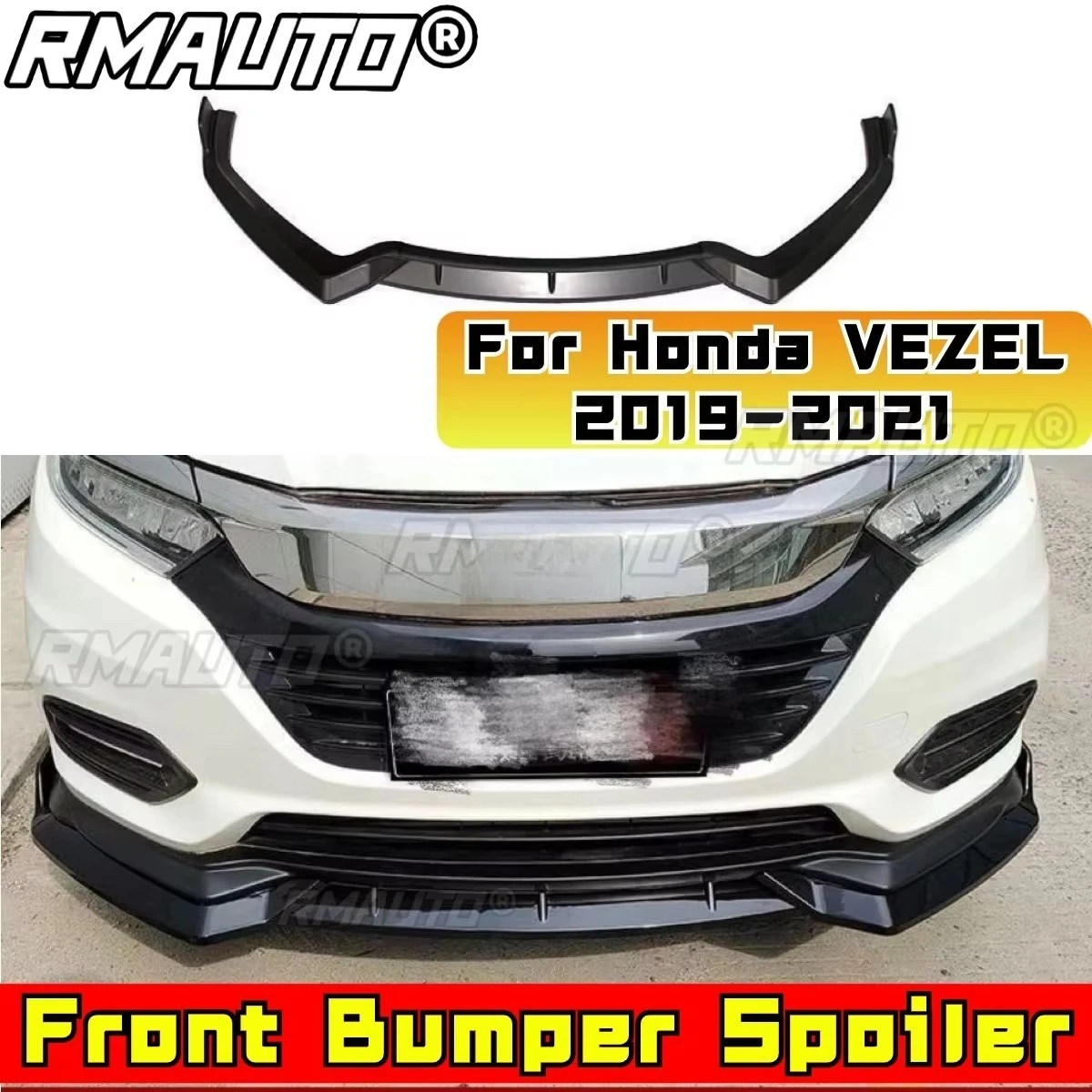 For Honda VEZEL XR-V 2019-2021 Car Front Bumper Lip Splitter Diffuser Spoiler Body Kit Gloss Black Bumper Lip Modification Part