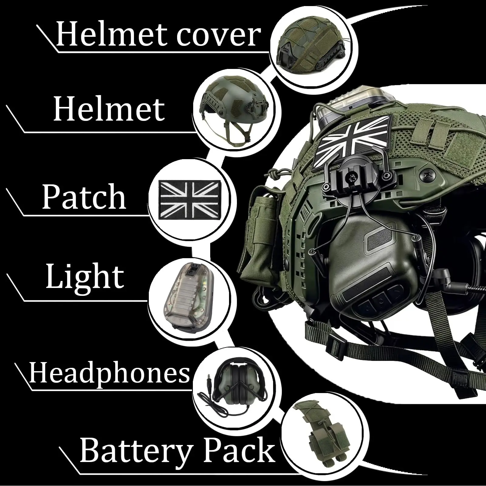 Russian Military FAST Helmet Set with Communication Headset Cover Battery Pouch Signal Light Bump Helmet for Cosplay MilSim