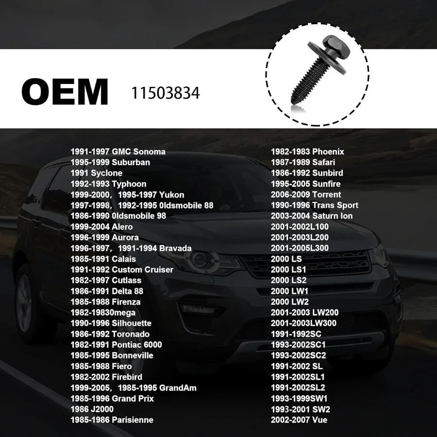 10 Uds M6 1,0X25mm pernos hexagonales métricos tornillos de cuerpo Compatible con GMC Buick Chevrolet Cadillac 11503834 20351035