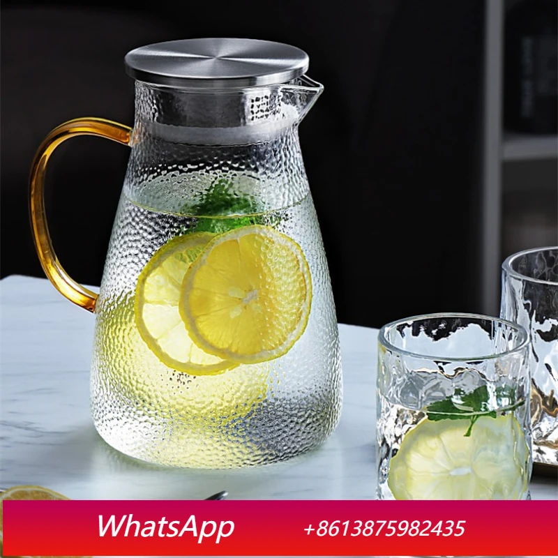

LMM glass hammered pattern cold water kettle large diameter temperature resistant tea juice cold water kettle