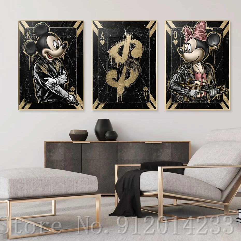 Funny Mickey and Minnie Mouse Robber Poster Pop Disney Art Canvas Painting Cartoon Wall Art Picture Living Room Home Decoration