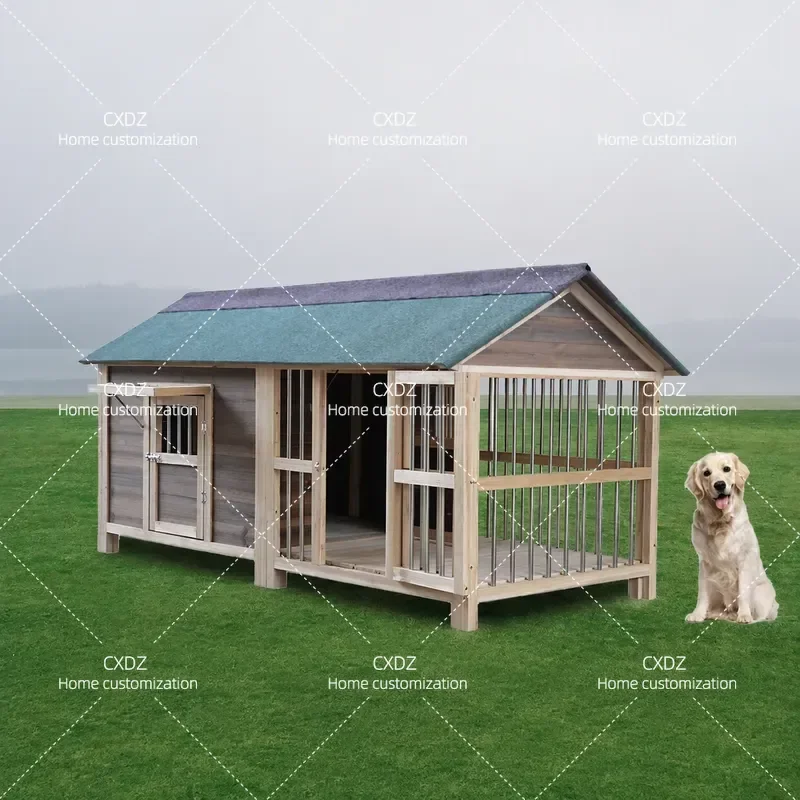 Outdoor Dog House Warm Rainproof Four Season Universal Wooden Kennel Villa for Small Medium Large Dogs with Yard Solid Wood