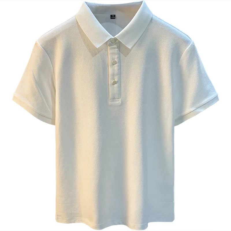 High end men's lapel short sleeved T-shirt new 2025 summer half sleeved polo shirt solid color mesh breathable top