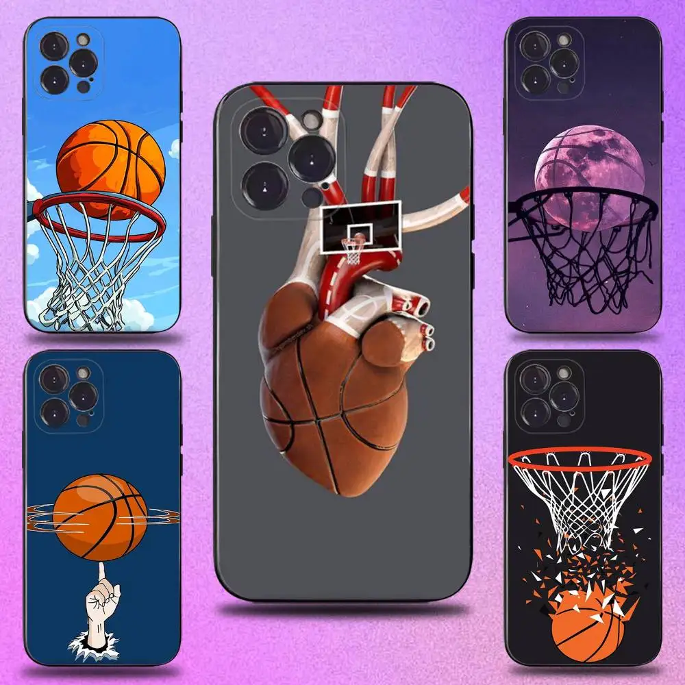 

basketball Phone Case For iPhone 16,15,14,13,12,11 Plus,Pro Max,XS,X,XR,SE,Mini,8,7,Soft Silicone Black Cover