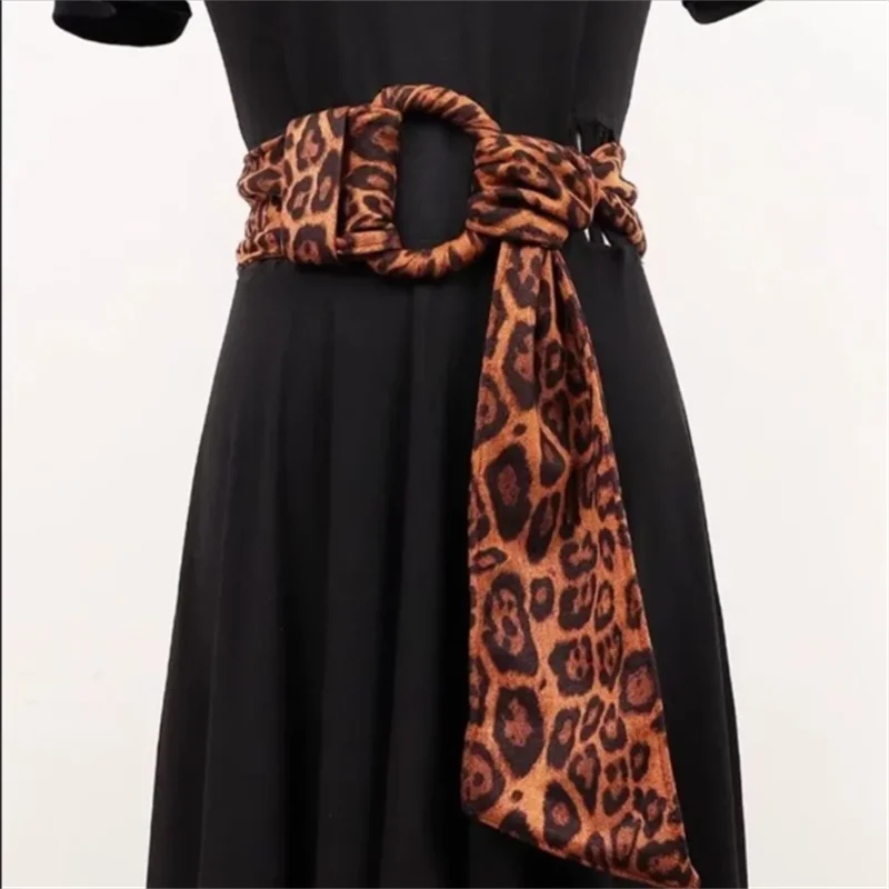 

Леопардовый ремень, женский широкий пояс, модный декоративный ретро-аксессуар, тканевый ремень, женский пояс ﻿