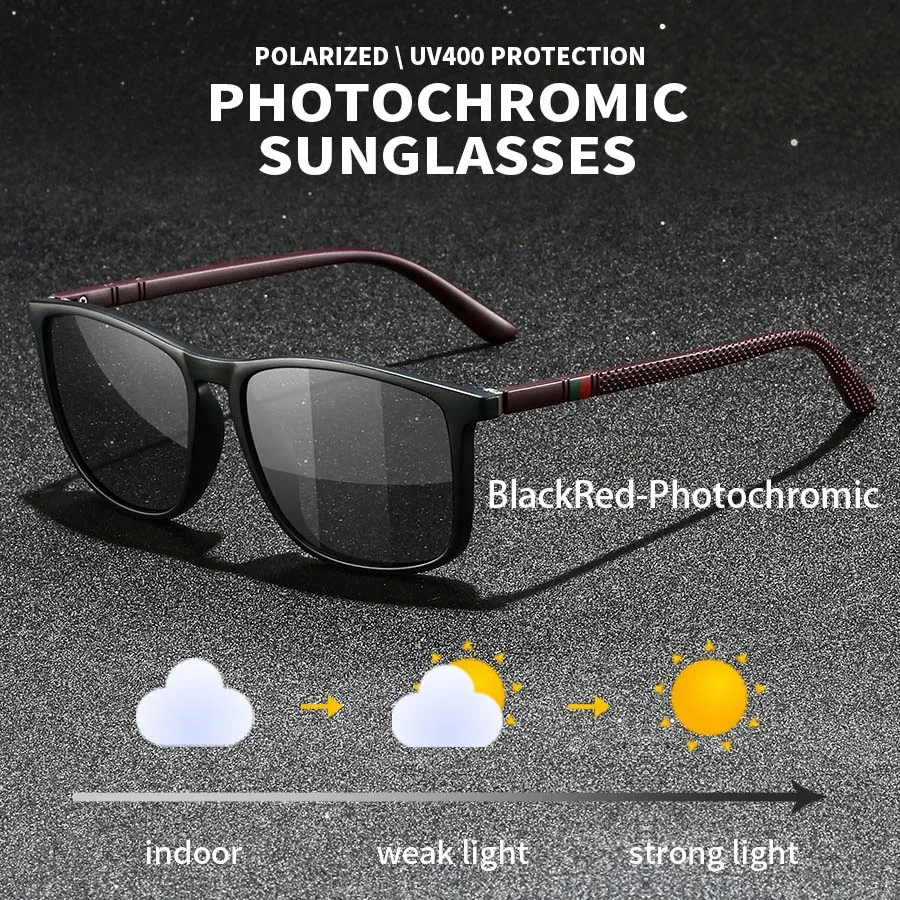 Modische Photochrome Polarisierte Sonnenbrille für Männer und Frauen Vintage Eckige Sonnenbrille Markendesigner Fahr- und Angelbrille – Detail 2