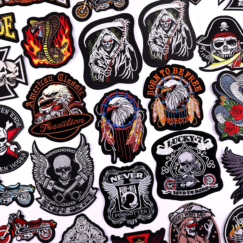 Punk Patch Motorcycle Biker Eagle Embroidery Patch Iron On Patches For Clothing thermoadhesive Patches On Clothes Jacket DIY