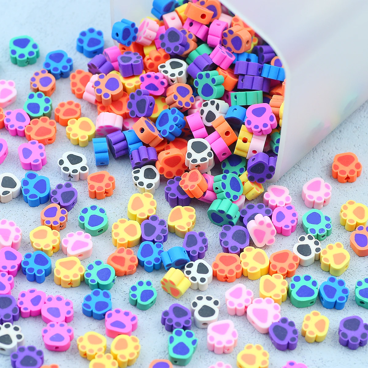 Mehrfarbige gemischte Polymer-Ton-Haustier-Fußabdrücke, lose Spacer-Perlen, 10 mm, für Schmuckherstellung, DIY-Handykette, Armband, Zubehör
