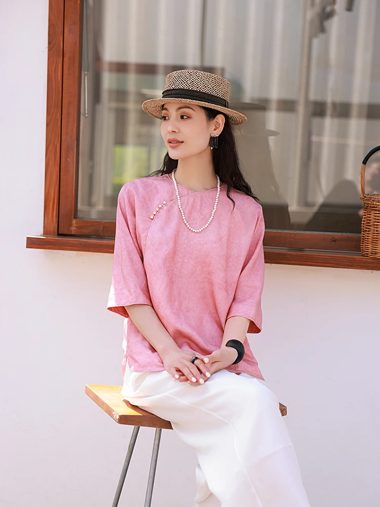 

Женская футболка Mmlin Original Design из шелка 9 момме, смешанная окраска, свободный крой, круглый вырез, без рукавов