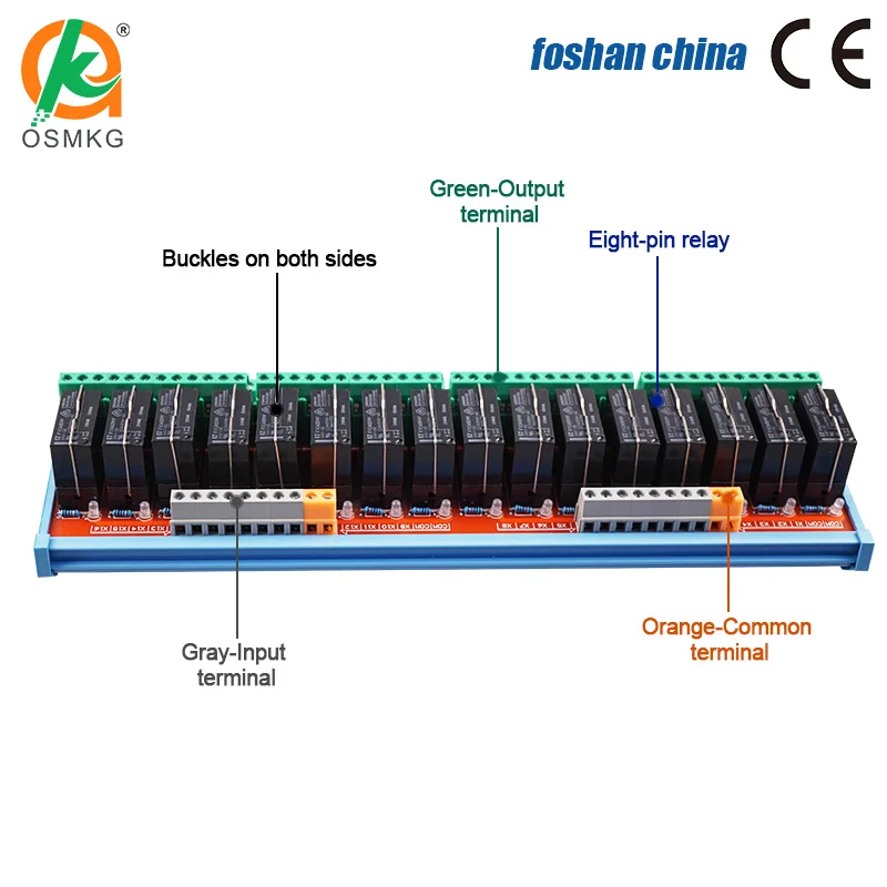 16 Channels 2NO 2NC  Dual Group Relay Module   5A /24V DPDT Anti-interference Compatible with NPN/PNP for PLC