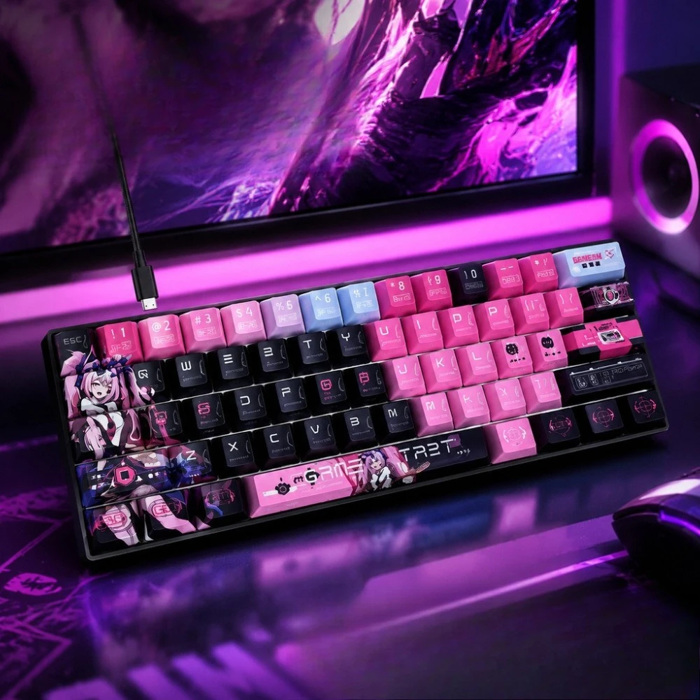 Teclado Mecânico com Fio de 61 Teclas, Design Ergonômico e Atraente, Iluminação Mista, Teclas Separadas, Teclado USB 60% para Jogos em PC