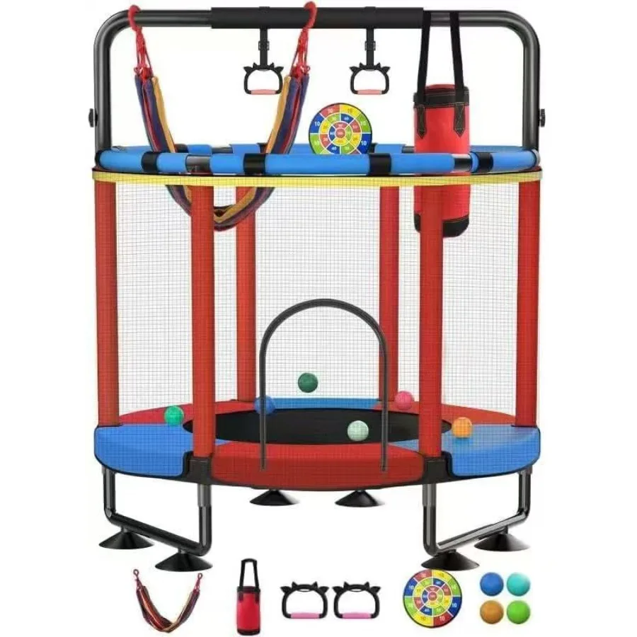 Trampoline For,Galvanized Steel Frame, Black And Red, 440Lbs Weight Capacity With Safety Net And Adjustable Height For Indoor O