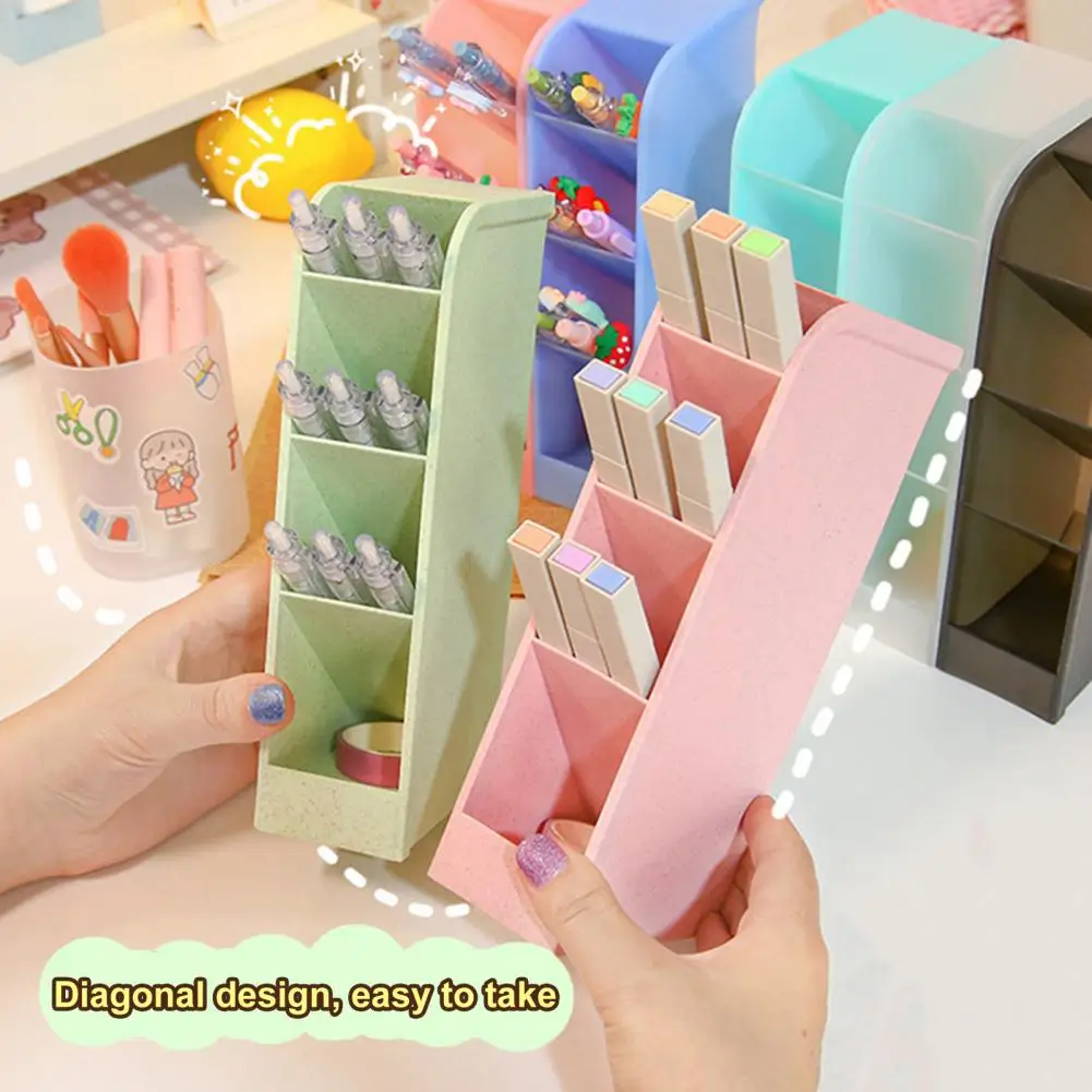 โต๊ะผู้ถือปากกาช่องเอียงเครื่องเขียนองค์กร Smooth Edge โรงเรียนสํานักงานดินสอแต่งหน้ากล่องเก็บอุปกรณ์หอพัก