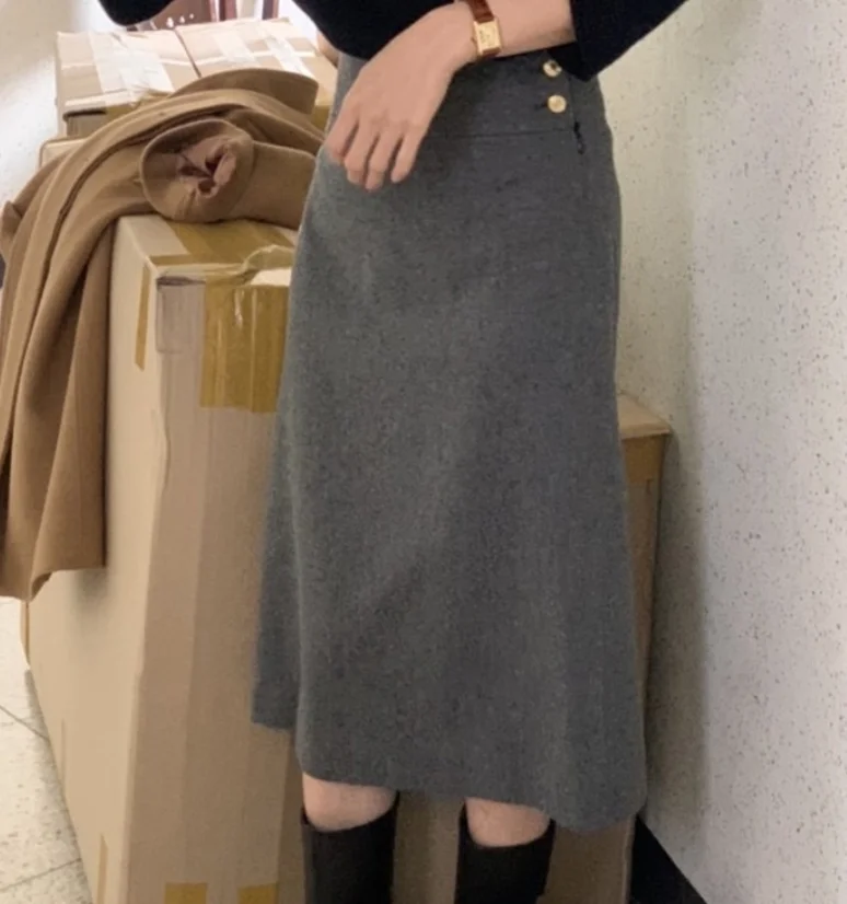 Jupe mi-longue en laine taille haute, coupe droite, multifonctionnelle, couleur Pure, allongement des jambes, Collection d'automne, pour les déplacements quotidiens