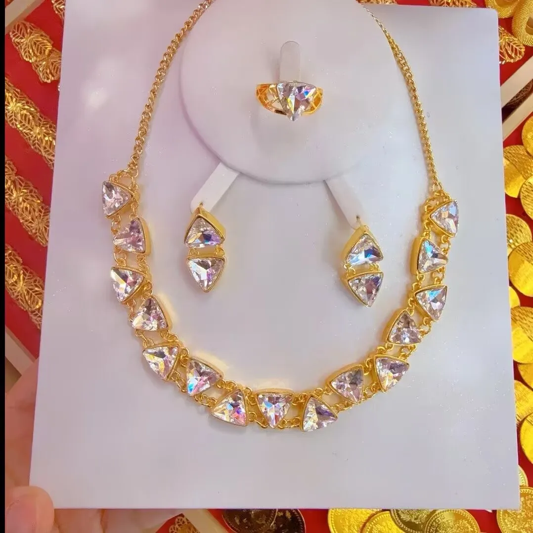 

New European Dubai 24K Gold Plated Necklace Earrings Rings Wedding Party Gift Jewelry Set for Lovers YY10631