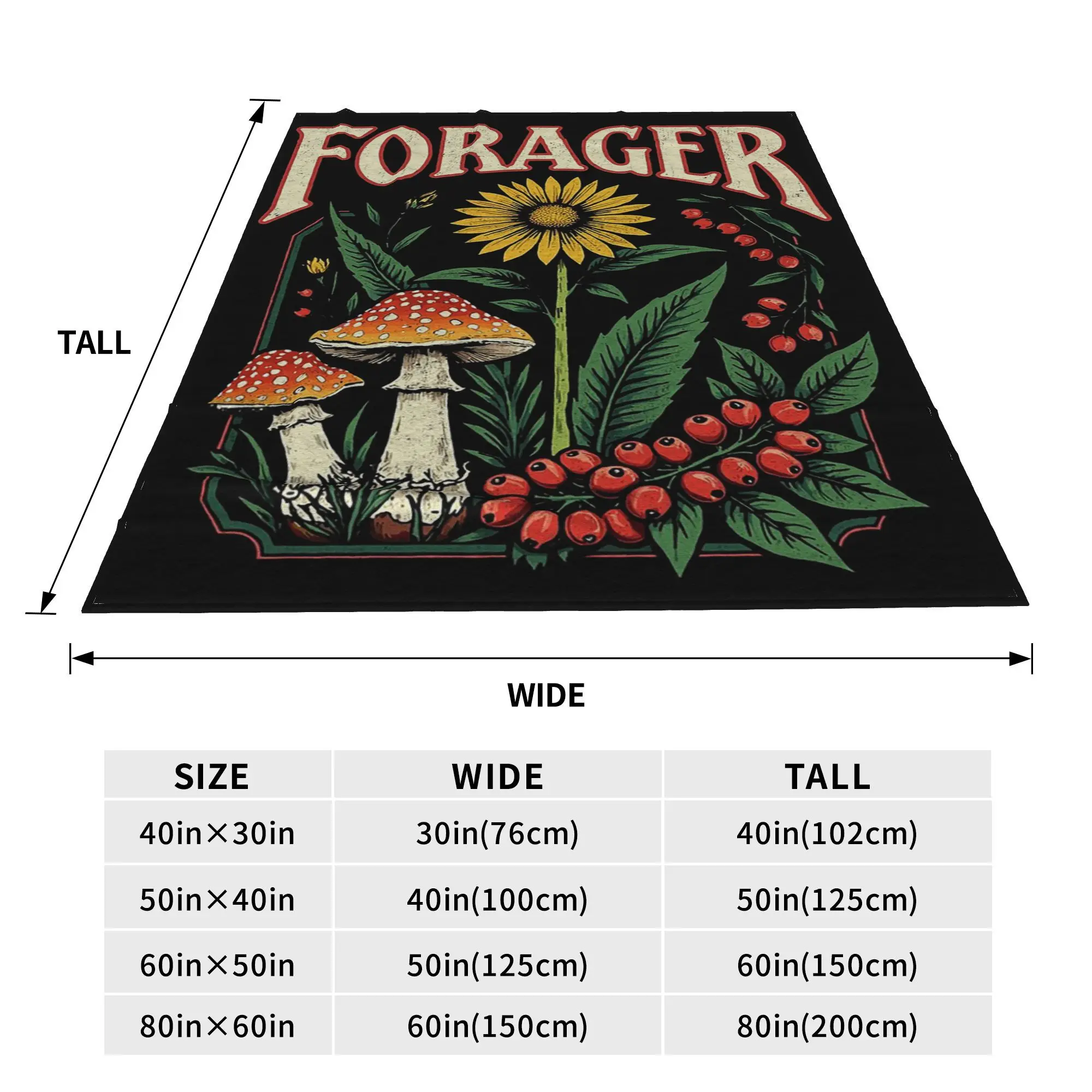 Retro Forager Mushroom Botanical Graphic Tee Nature Art Blankets Lightweight Fleece Sofa Throw Blanket for Couch Bedding Travel