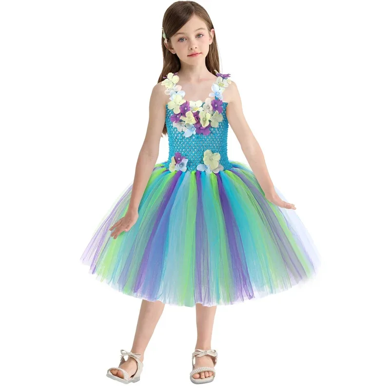 여자를위한 꽃 정글 요정 의상 생일 파티 Tutus 어린이 할로윈 멋진 드레스 나비 날개 공주 소녀 복장