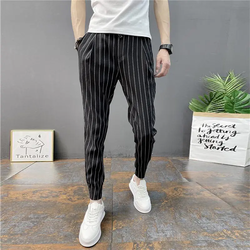 Autumn 2024 New Striped Casual Pants Men\'s Trendy Cropped Pants Loose Sports Pants Fashion Men\'s Sweatpants