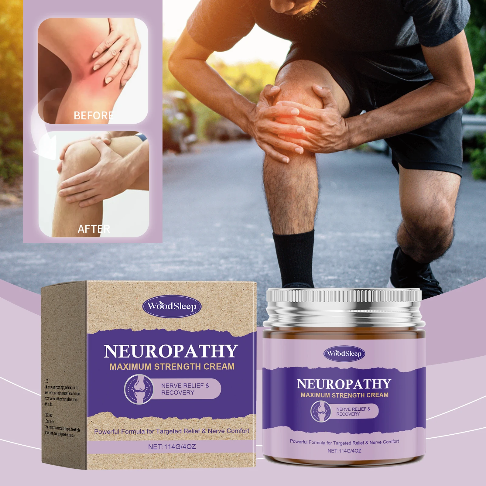 Woodsleep-crema para aliviar el dolor de los nervios, para neuropatía, hombros, codo, rodilla, tratamiento de las articulaciones, cuidado corporal, crema hidratante de Aloe Vera, 114g