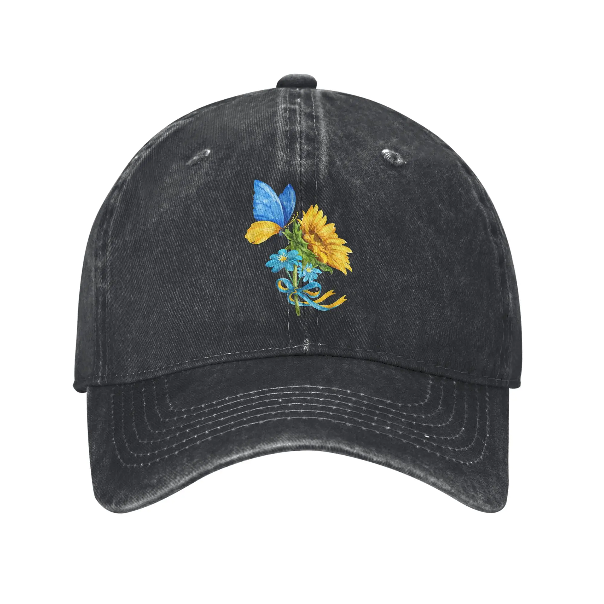 Sunflower Ukraine Flag Butterfly Ukrainian Flag Men Women Baseball Caps Washed Hats Vintage Outdoor Running Golf Soft Headwear