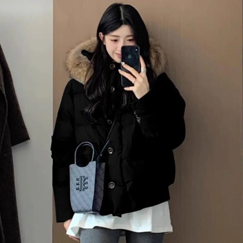 Neue Winter Mode Große Pelz Kragen Kurze Unten Baumwolle Jacke für Frauen Neue Sinn Für Design Verdickt Parkas Weibliche Kleidung