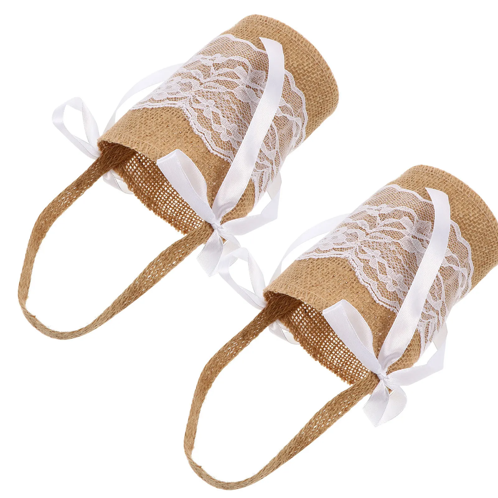 

2pcs Photography Props Burlap Bags Linen Cloth Dry Flower Storage Wedding Basket Banquet Organizer Flower Container Candy