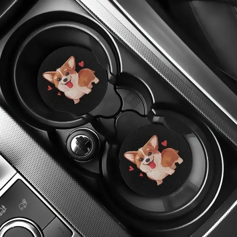 Car Coaster Round Corgi Puppy Heat Insulation and Anti Slip Cup Pad Cars Accessories Decoration 7cm Table Protector Countertop