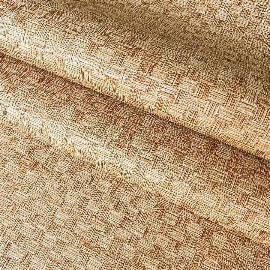 1 Roll Faux Rattan Woven Tea Art Self-Adhesive Wallpaper - Peel and Stick Retro Bamboo Home Decor - Vinyl Coated Wall Sticker
