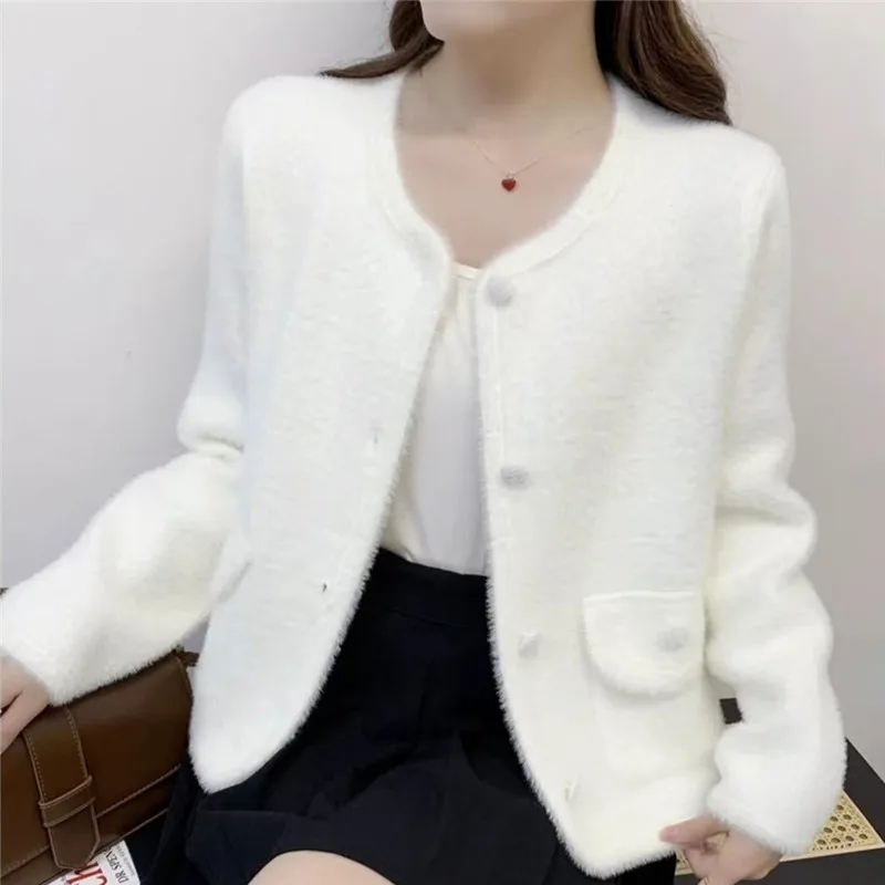 Design Sense of Women's Mink Velvet Coat 2025 Spring Autumn Female Padded Ladies Fragrance Jacket Knitted Cardigan Overcoat