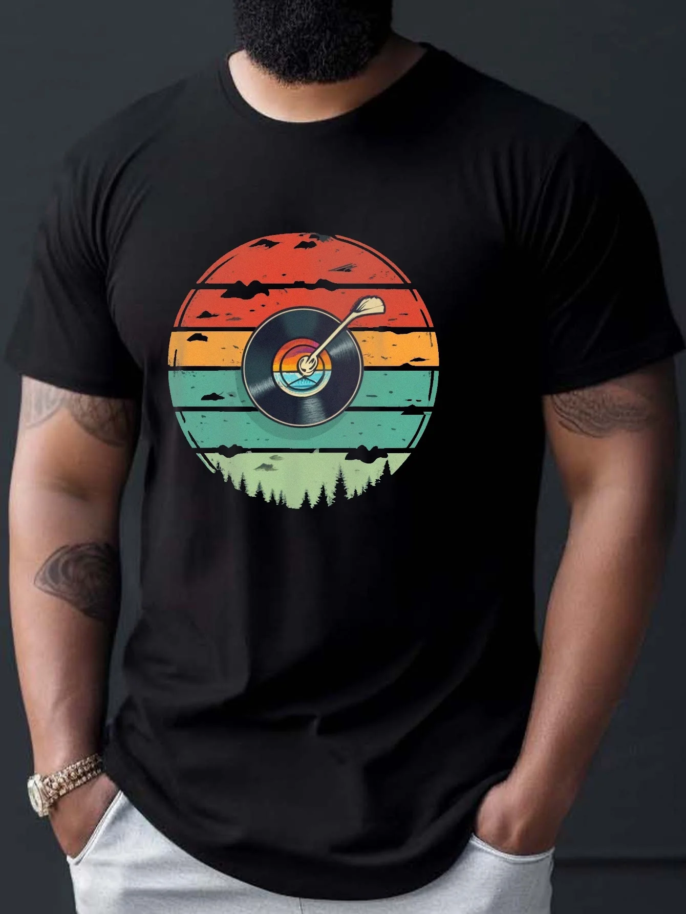 

Vintage Music Record Print T-Shirt 100% Cotton O-Neck Short Sleeve Summer Casual Mens T-shirt Streetwear