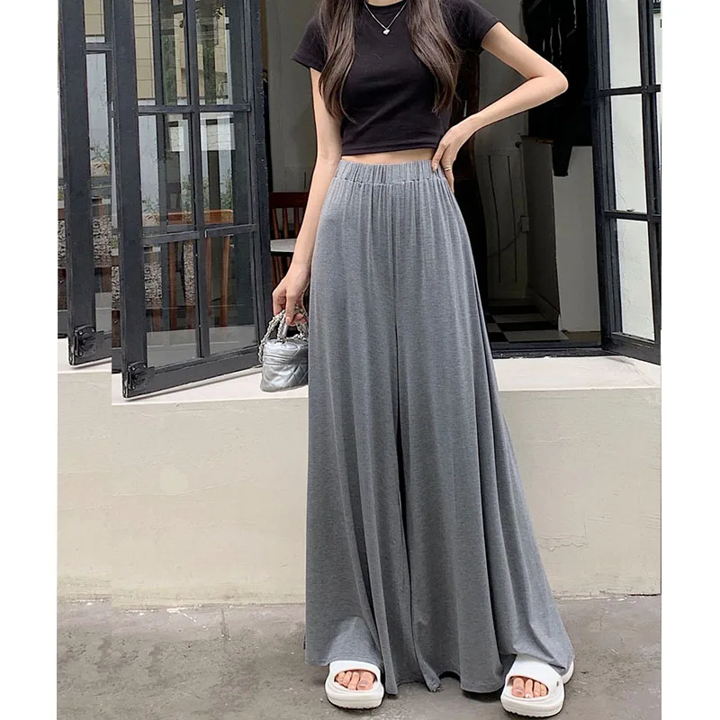 Gray Modal Loose Wide Leg Pants Women's Summer Thin High Waist Drape Casual Versatile Skirts Comfortable Breathable Cotton