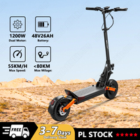 EScooters 1200W Dual Motor 48V26AH Adjustable Height Electric Scooter 10*3 Inch Widen Tire Hydraulic Brakes Electric Skateboard