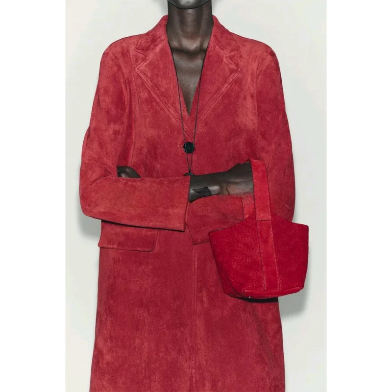 Autunno Donna mat Sle Long Sve Tubo dritto Orlo effetto pelle scamosciata inversa Cappotto Jaet Commute Sle Lunghezza midi Singolo...