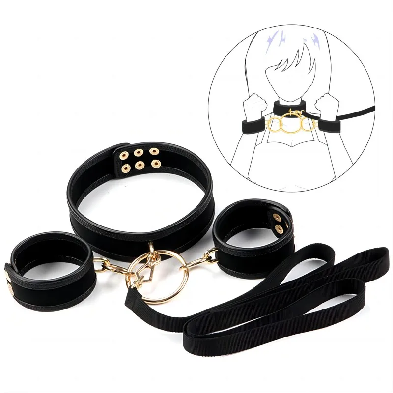 

Wolf Slave Bed Bondage Collar Genuine leather Neck Restraint with Leash BDSM Handcuffs Erotic Sex Toys For Women Couples Adult G