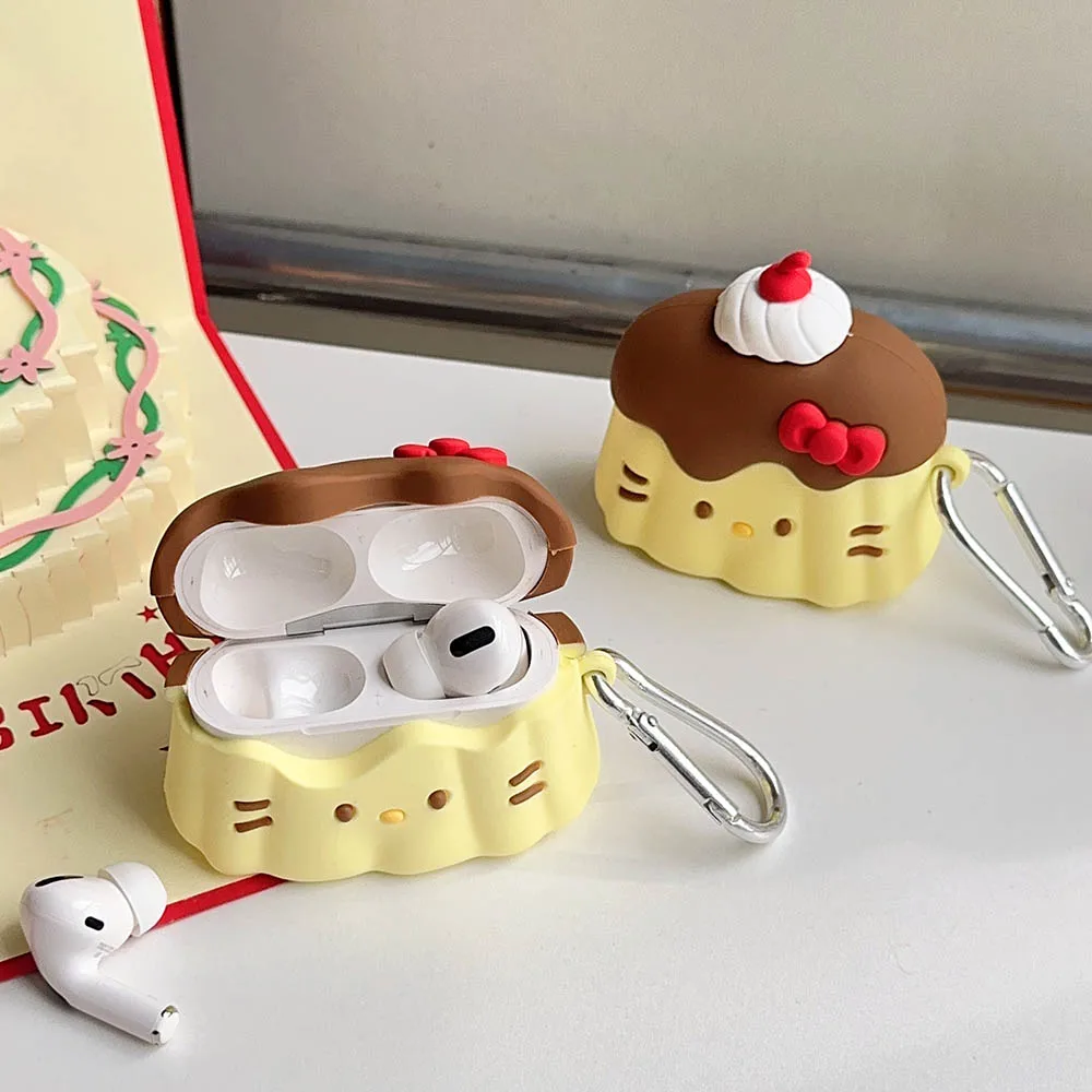 3D Pudding Shape Cute Cake Cat Soft Silicone Earphone Case For Airpods 1/2/3/4/Pro/Pro2 Pro 2 Shockproof Headphone Accessories