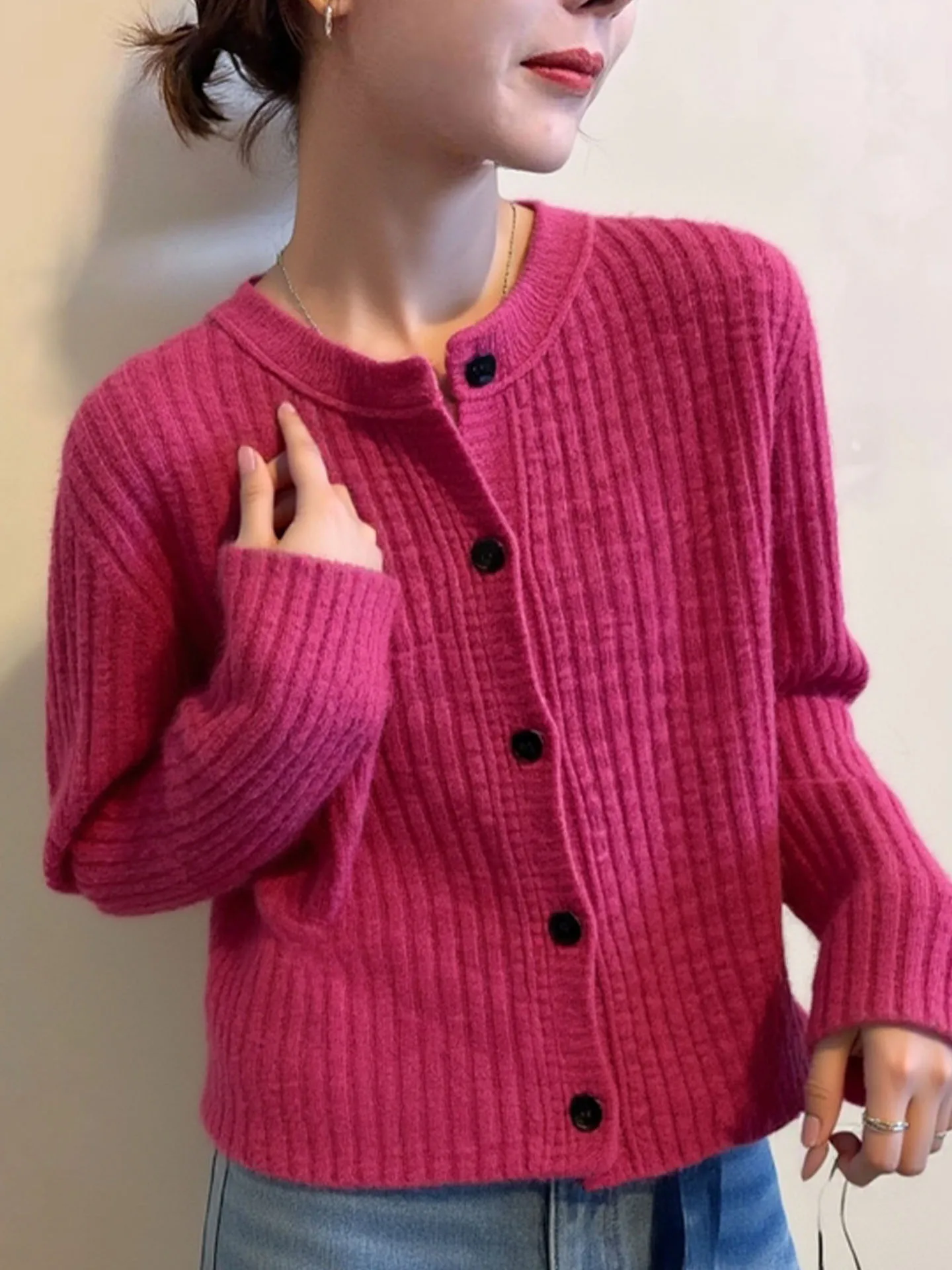 

Красный вязаный свитер Cisas, круглый Ne на одной пуговице, зимняя мода, облегающий удобный длинный све, универсальный топ для женщин