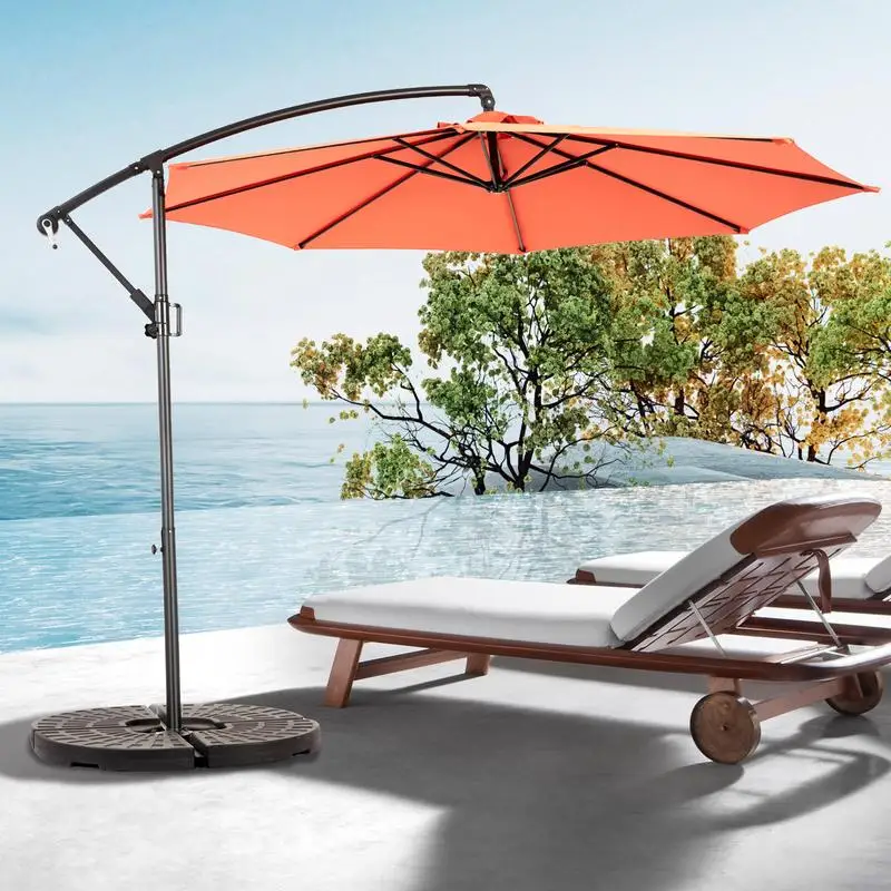 

10ft Offset Hanging Market Patio Umbrella with Tilt Adjustment, Polyester Canopy, 8 Ribs for Backyard and Poolside - Orange