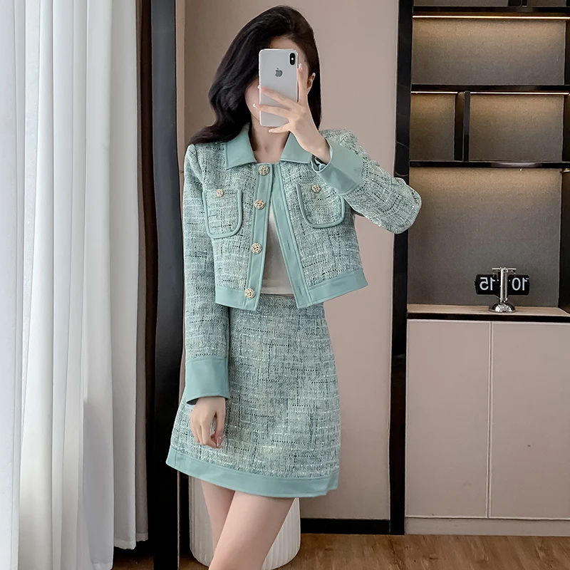 

Ele Ladylike Two-Piece Set Dr Women's Faionable Autumn 2024 Cotton Long Sve Godd Sle High-End Ensemble
