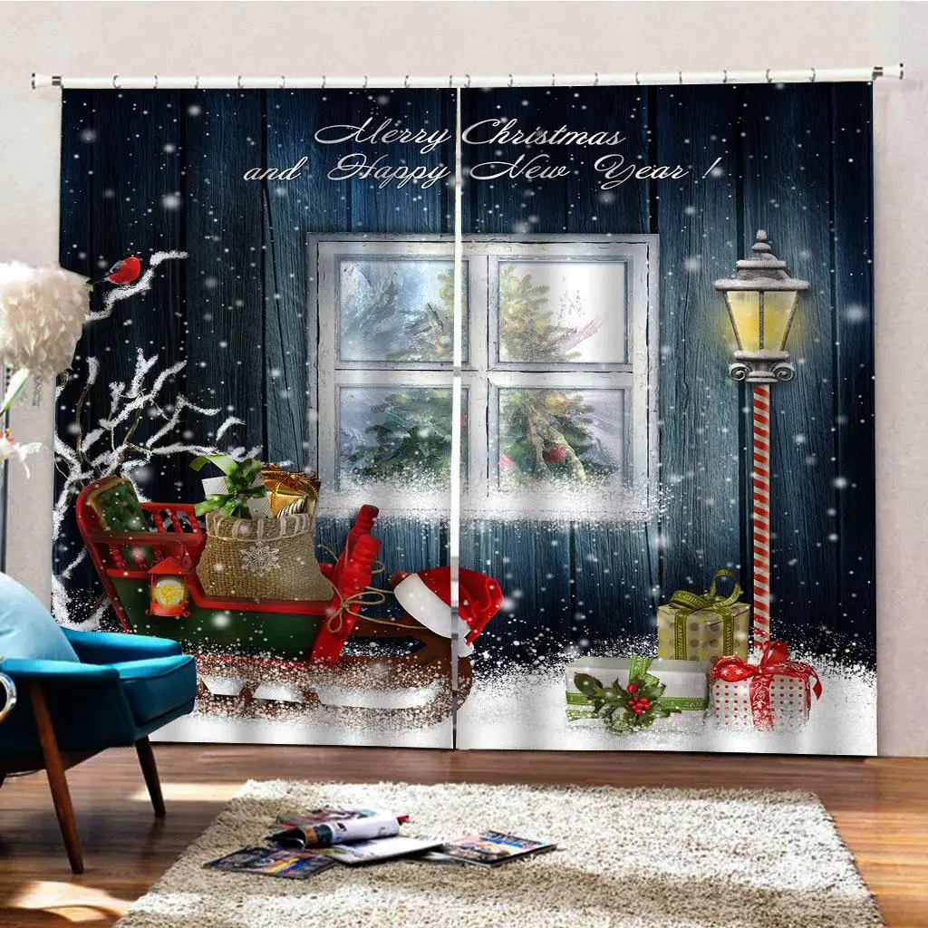 

Short Length 3D Christmas Window Curtains Blackout Valance Two Pieces for Bedroom Living Room Holiday Decor