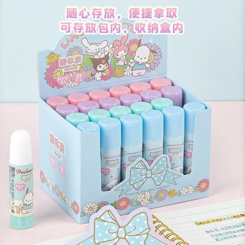 Sanrio 12/24pcs Glue Stick Kawaii Kuromi Cinnamoroll Cartoon Family Gao Yan Student Pva Handmade Diy Glue 8g Cartoon Cute Gift