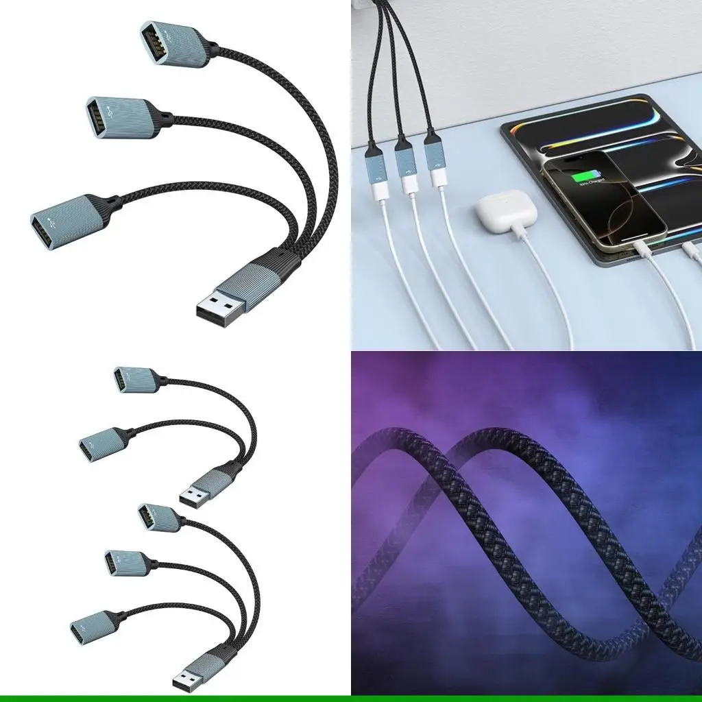 

U55C USB2.0 2/3Port Adapter with Nylon Braid Cable Computer Accessory