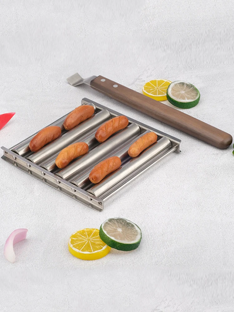 Hot Dog Roller Hot Dog Grill Roller Stainless Steel BBQ Hotdog Roller with Wooden Handle 5 Hot Dog Capacity Grill Accessories - Image 6