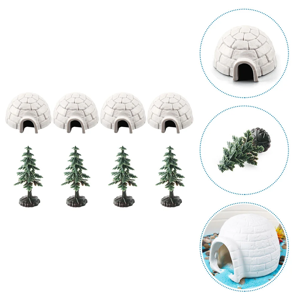 

8pcs Ice House Model Mini Christmas Trees Decorative Simulated Craft Lifelike Snow Building nament Set for Sand Table