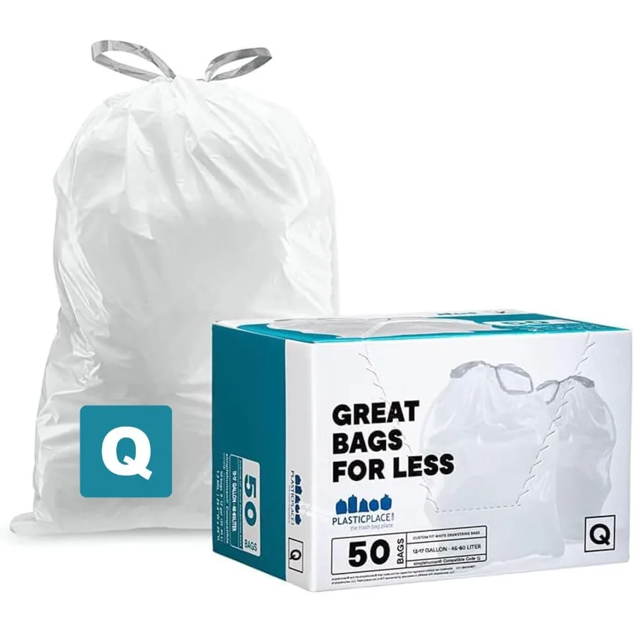 

Custom Fit Trash Bags Compatible with Simplehuman Code Q 50 Count 1317 Gallon Drawstring Garbage Liners Heavy Duty TearResistan