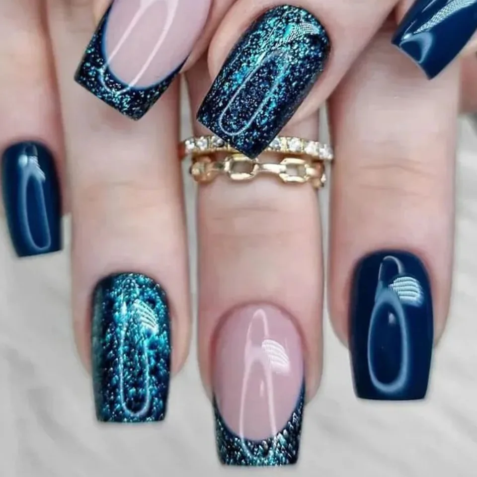 24 piezas de uñas postizas cortas con polvo brillante, arte de uñas de ballet, cubierta completa, francesas transparentes, puntas de manicura para chicas 3