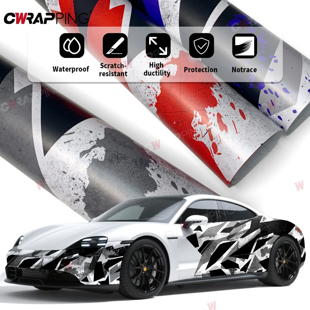 Autoaufkleber aus Vinylpapier für Auto, geometrische Tarnung, Tinte, spritzende Motorradaufkleber, wasserdichte selbstklebende Folie für Motorräder